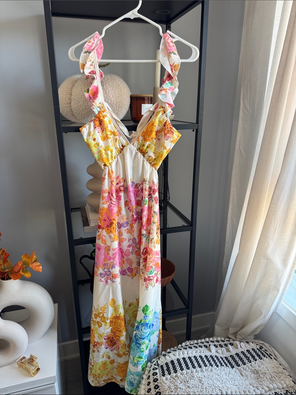 046.🌸Floral Ruffle-Strap Maxi Dress in Multi-Color